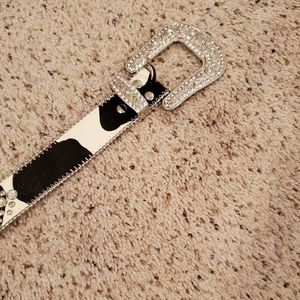 Western/ Punchy Rhinestone Faux Cow Hide Belt